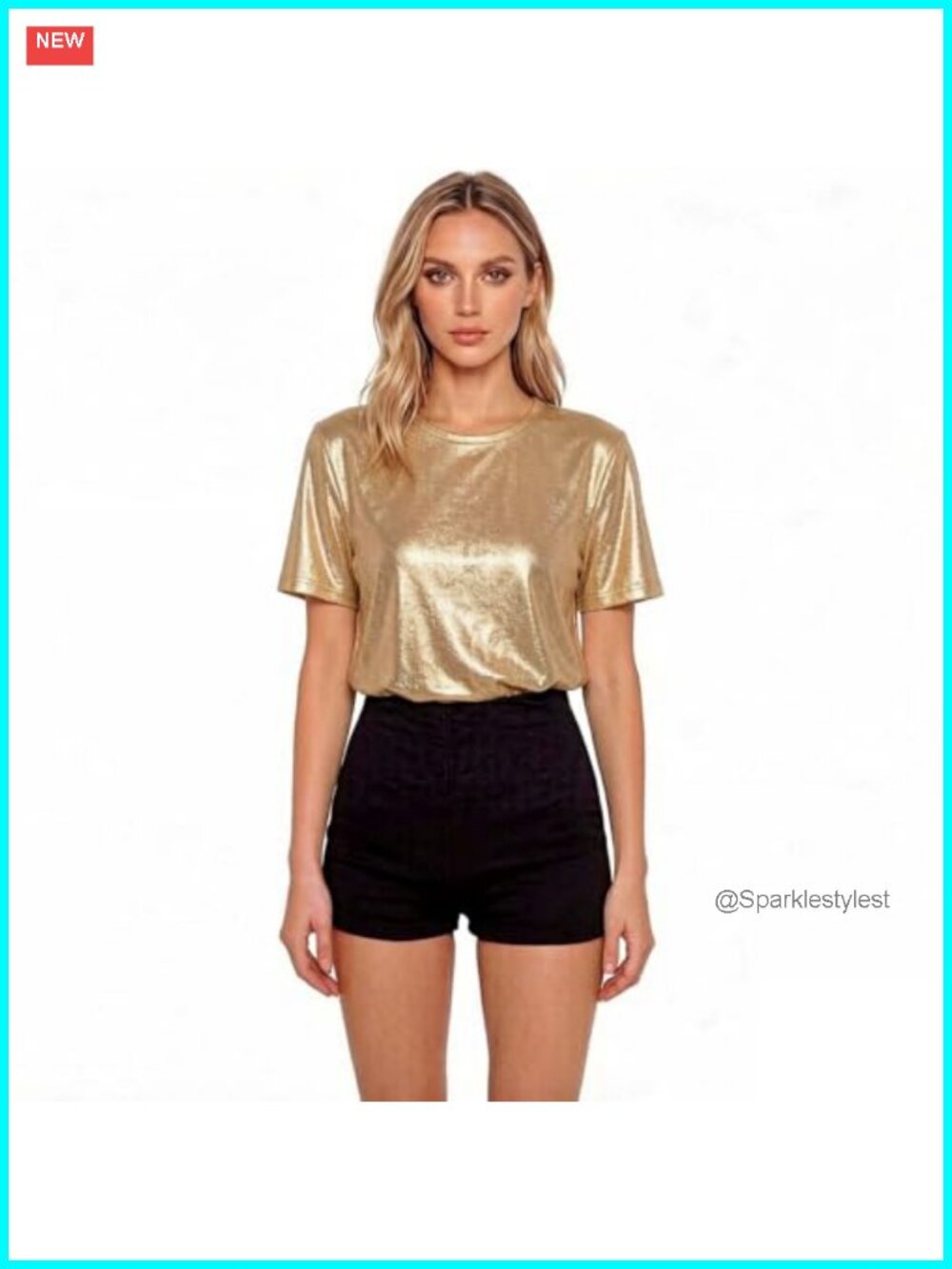 Metallic Glitter Short Sleeve Crew Neck T-Shirt Performance Costume Top
